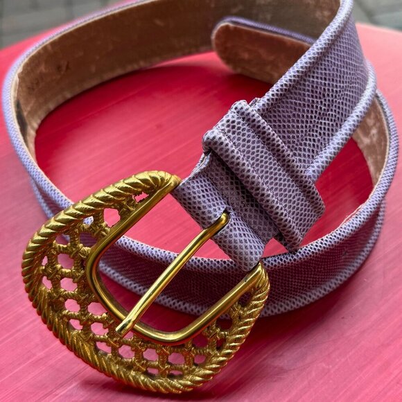 Carlisle Accessories - Vintage Carlisle Purple Leather Belt Gold Horseshoe Buckle | 33”